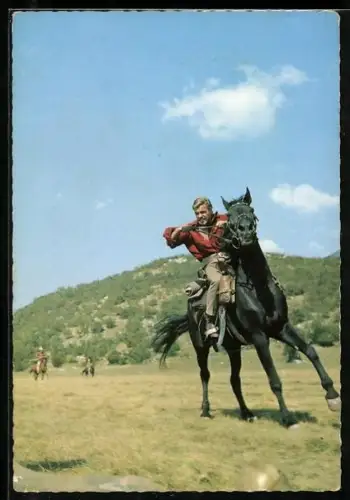 AK Der Schatz im Silbersee, Götz George als Fred Engel auf der Flucht, Szenenfoto aus der Karl May-Verfilmung