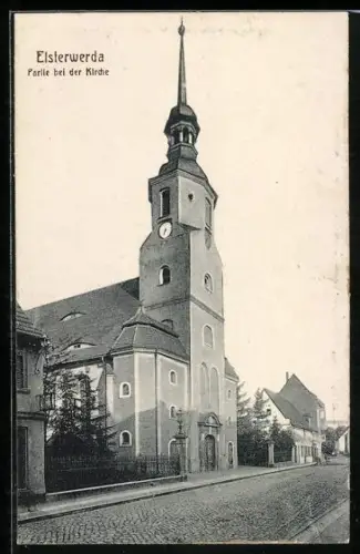 AK Elsterwerda, Strassenpartie an der Kirche