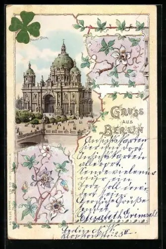 Lithographie Berlin, Neuer Dom mit Strassenpartie