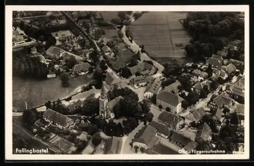 AK Fallingbostel, Strassenpartie, Fliegeraufnahme