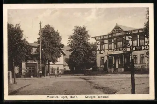 AK Munster-Lager /Hann., Hotel Deutsches Haus und Krieger-Denkmal