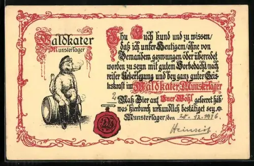 Künstler-AK Munsterlager, Gasthaus Waldkater, Siegel