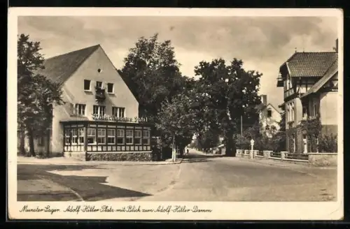 AK Munster-Lager, Hotel Winkelmann am Platz mit Damm