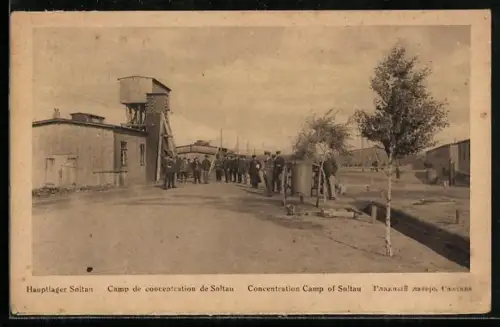 AK Soltau, Kriegsgefangenen-Hautplager, Lagerstrasse mit Wachturm