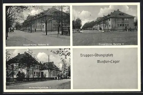 AK Munster-Lager, Truppen-Übungsplatz, Doppel-Komp. Baracke 10, Doppel-Komp. Baracke 11, Wirtschaftsgebäude 3