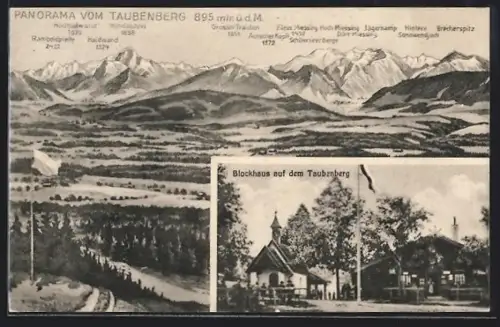AK Taubenberg, Panorama, Blockhaus auf dem Taubenberg, Bes. Andr. Fendl