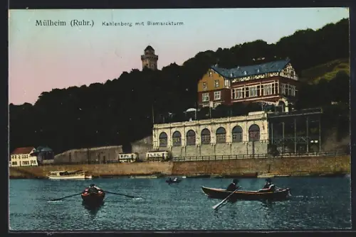 Goldfenster-AK Mülheim /Ruhr, Gasthof Kahlenberg mit Bismarckturm