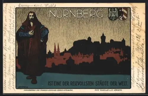 AK Nürnberg, Stadtansicht mit Albrecht Dürer, Wappen