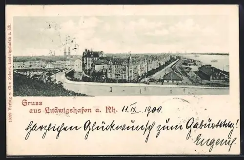 AK Ludwigshafen a. Rh., Ortsansicht mit Rhein
