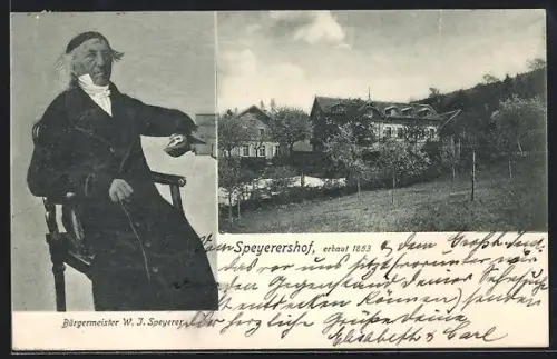AK Speyerershof b. Heidelberg, Bürgermeister W. J. Speyerer, Hotel Speyerershof