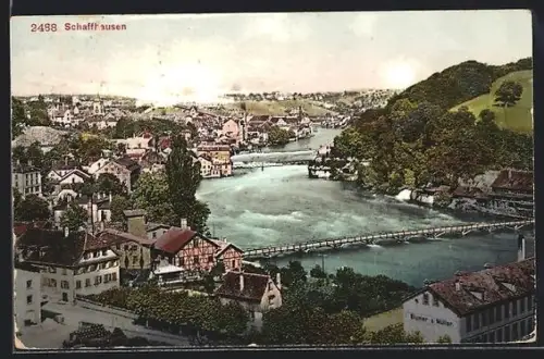 AK Schaffhausen, Ortsansicht mit Flusspartie