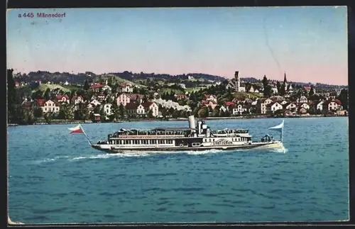 AK Männedorf, Dampfer Stadt Zürich, Gesamtansicht