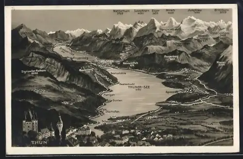 AK Thun, Ortschaften und Gebirge rings um den Thuner-See