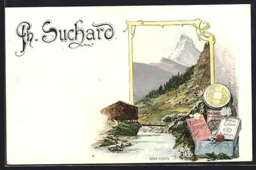 Künstler-AK Mont Cervin / Matterhorn, Reklame für Chocolat Suchard