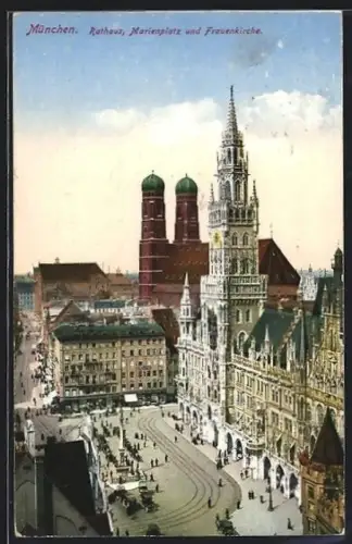 AK München, Rathaus, Marienplatz, Frauenkirche
