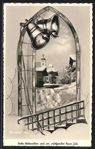 AK Oberaudorf a. Inn, Winteransicht mit Kirche und verschneiten Häusern