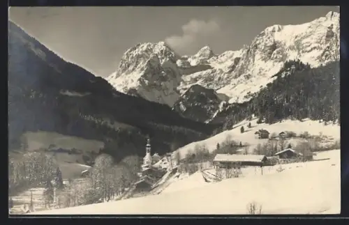AK Ramsau, Winteransicht vor Bergkulisse