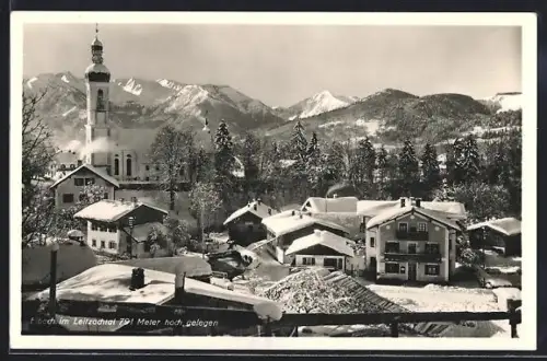 AK Elbach im Leitzachtal, Teilansicht mit Kirche im Winter