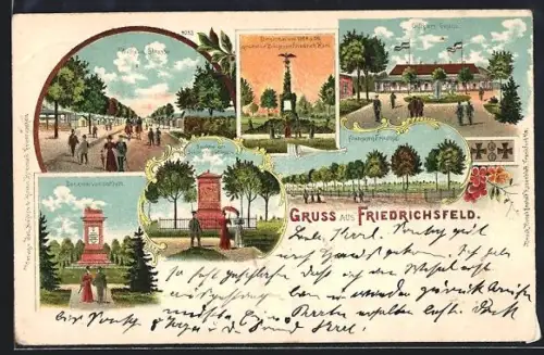 Lithographie Friedrichsfeld, Wilhelm-Strasse, Offiziers-Casino, Franzosen-Friedhof
