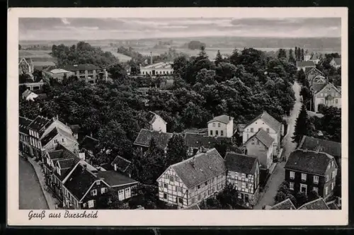 AK Burscheid, Ortsansicht mit Fachwerkhäusern und umliegender Landschaft
