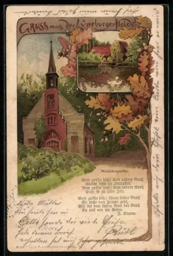 Lithographie Wense, Waldkapelle, Uferpartie