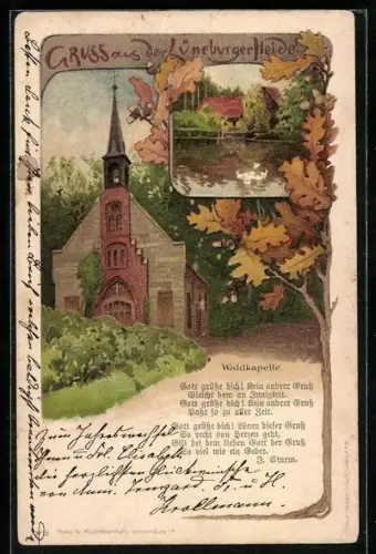 Lithographie Wense, Waldkapelle, Uferpartie