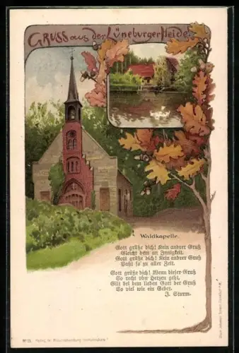 Lithographie Wense, Waldkapelle, Uferpartie