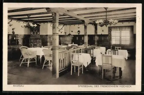 AK Ramsau, Gasthaus Fremdenheim Hocheck, Speisesaal, Innenansicht