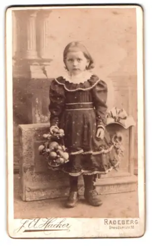 Fotografie F. A. Hacker, Radeberg, Dresdnerstr. 18, Mädchen mit Früchtekorb