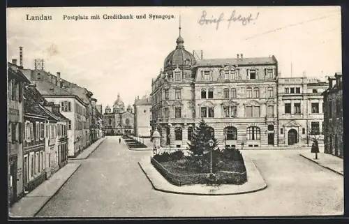 AK Landau, Postplatz, Creditbank, Synagoge