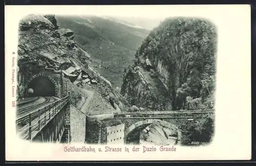 AK Rodi, Dazio Grande, Strecke der Gotthardbahn und Strasse