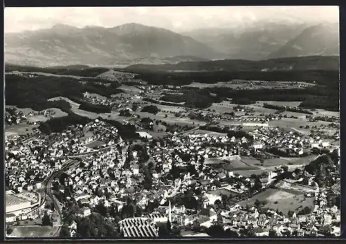 AK Rüti, Flugzeugaufnahme des Ortes mit Umgebung