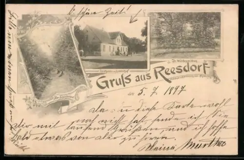 AK Reesdorf, Gasthaus zum Lindenhof, Partie am Schiessstand und Waldesmitten