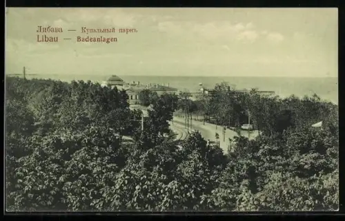 AK Libau, Badeanlagen aus der Vogelschau