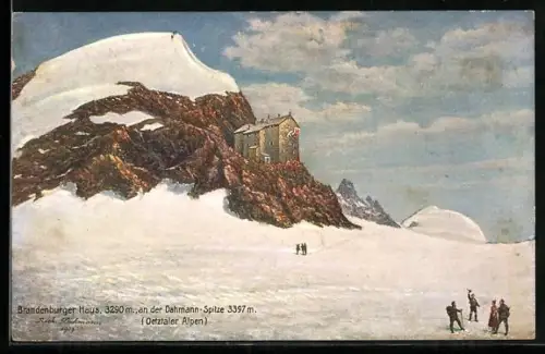 AK Brandenburger Haus am Kesselwandjoch, Berghütte mit Dahmann-Spitze