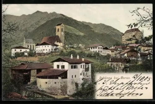 AK Schönna bei Meran, Ortsansicht mit Kirche