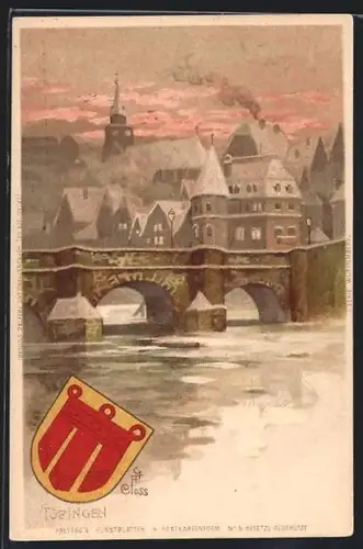 AK Tübingen, Neckarbrücke, Ortsansicht, Wappen