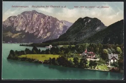 AK Burgbachau bei Unterach, Villen Perle am Attersee und Häusltoni