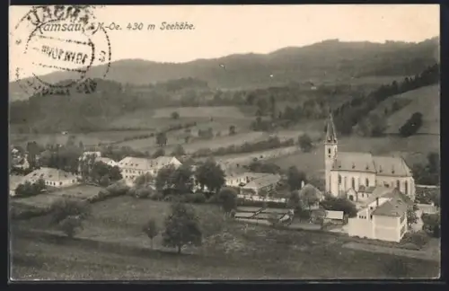 AK Ramsau, Ortspartie mit Kirche aus der Vogelschau