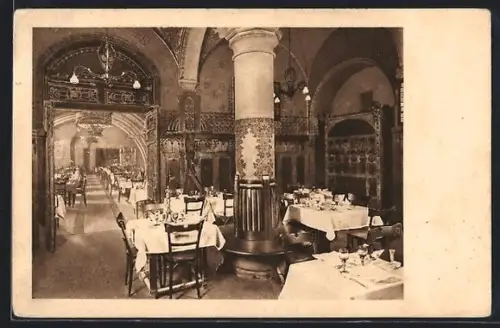 AK Wien, Restaurant Rathauskeller, Rosenstüberl, Blick gegen den grossen Saal