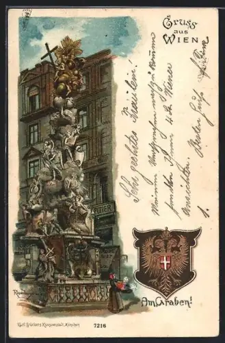 Lithographie Wien, Am Graben, Wappen
