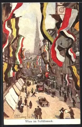 Künstler-AK Wien, Strasse im Festschmuck