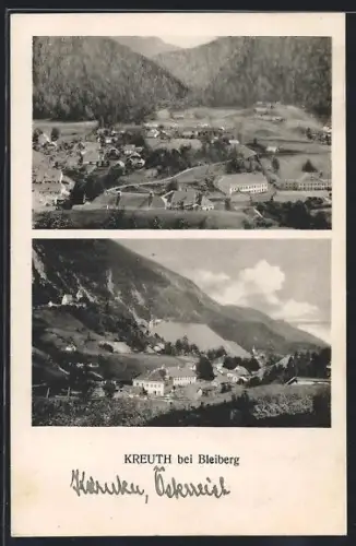 AK Kreuth bei Bleiberg, Panorama mit Ort und Kirche