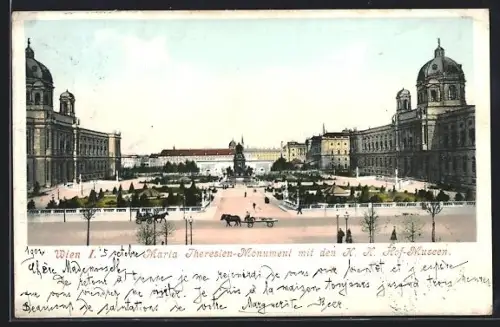 AK Wien, Maria Theresien-Monument mit den K. K. Hof-Museen
