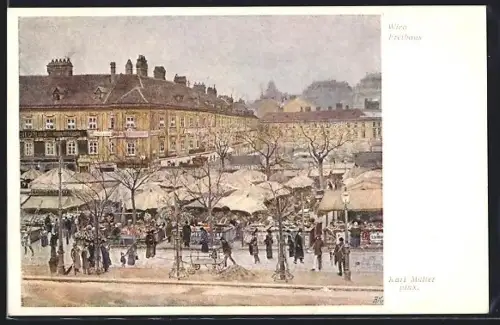Künstler-AK Wien, Freihaus mit Marktplatz