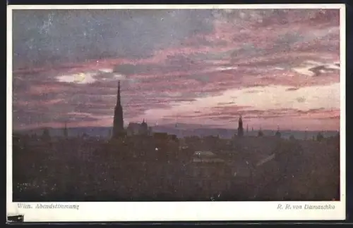 AK Wien, Teilansicht mit Dom am Abend