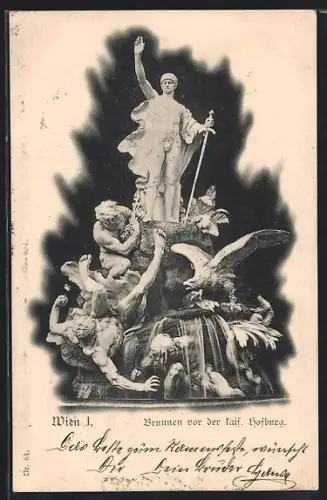 Lithographie Wien, Brunnen vor der kaiserlichen Hofburg