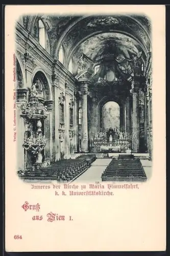 AK Wien, Inneres der Kirche zu Maria Himmelfahrt, k. k. Universitätskirche