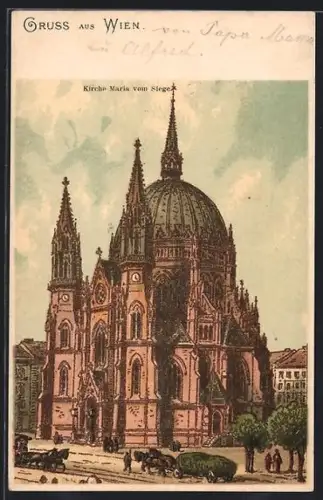 Lithographie Wien, Kirche Maria vom Siege