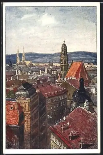 Künstler-AK Wien, Turmblick auf die Stadt